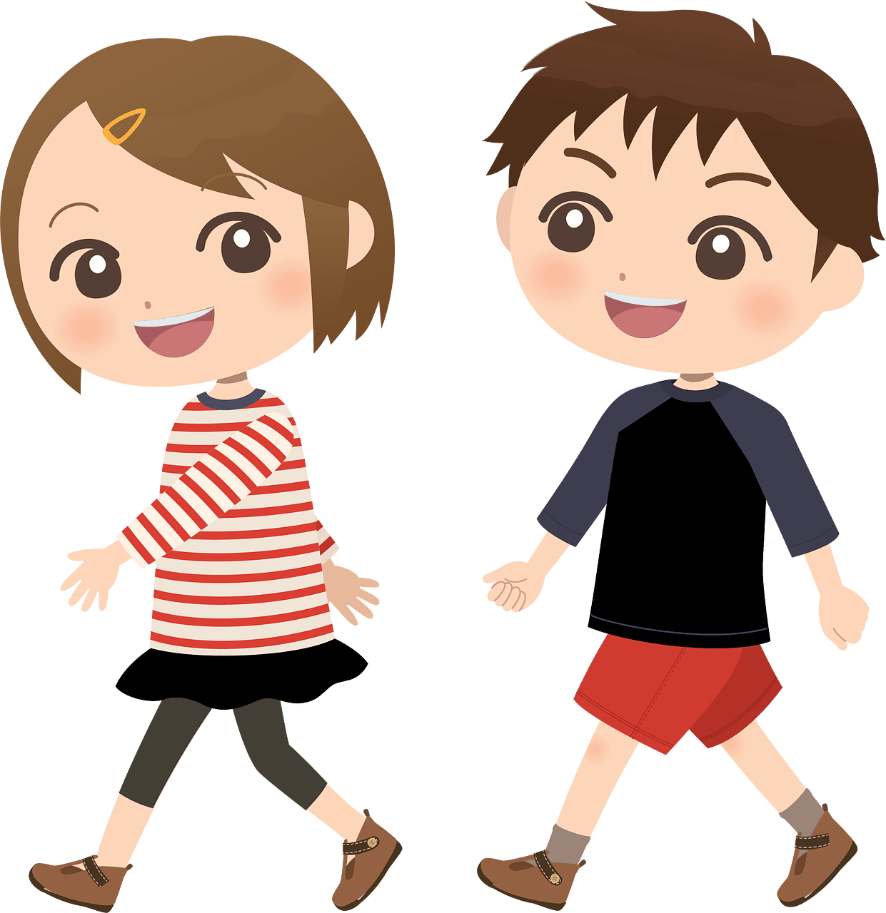 Boy and girl walk vector clipart images
