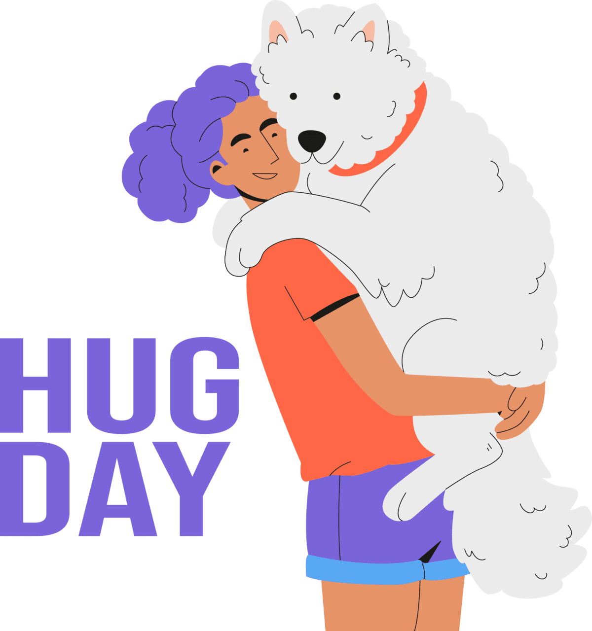 Hugging women hugg pets hand drawn image clipart