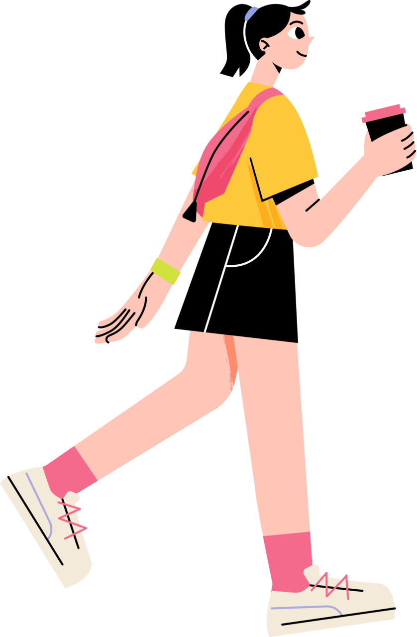 Walk ing girl with glass of coffee and backpack her back clipart clip art