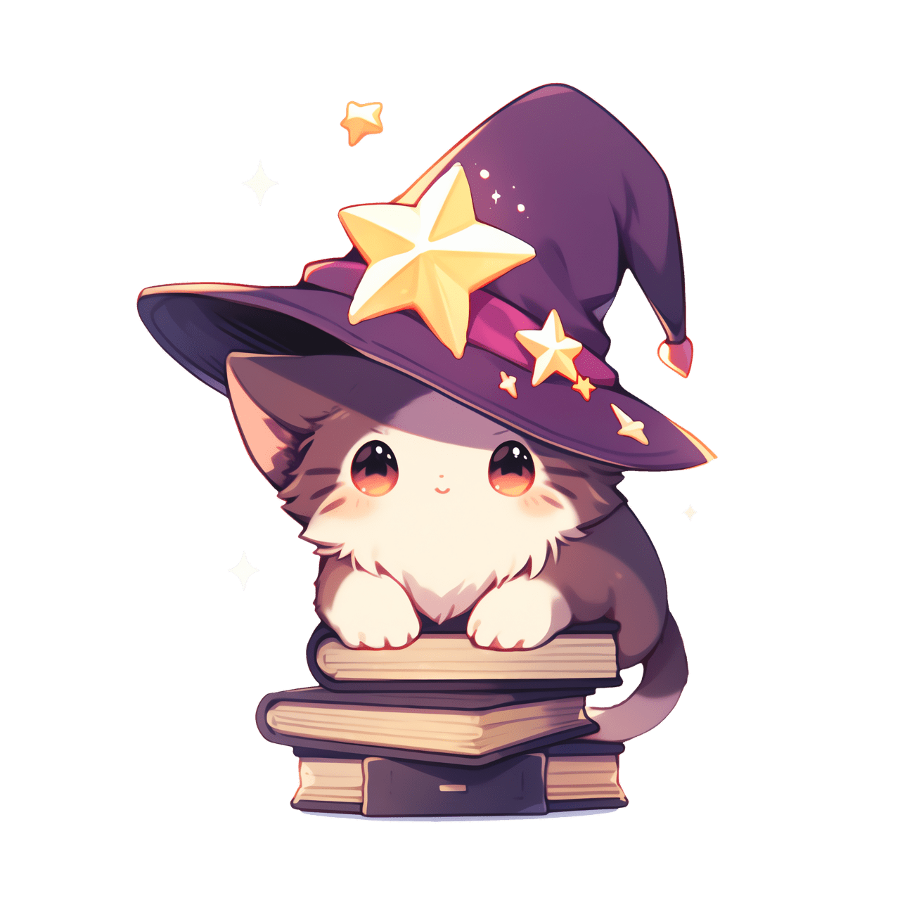 Witch hat cute kawaii halloween witches cat stack of spell books purple sticker clipart background