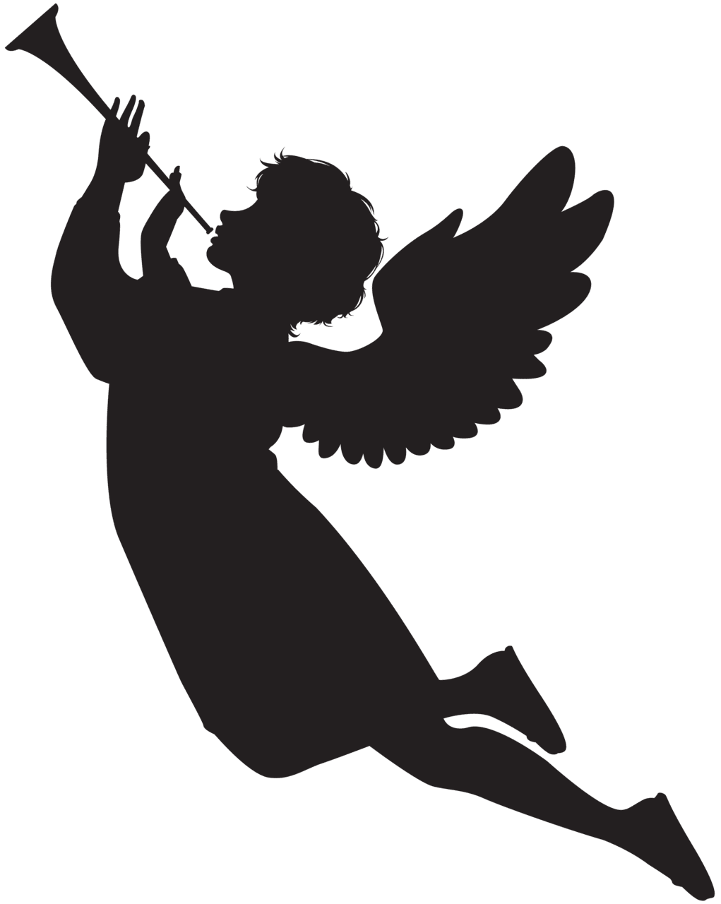 Trumpet angel with fanfare silhouette clipart image