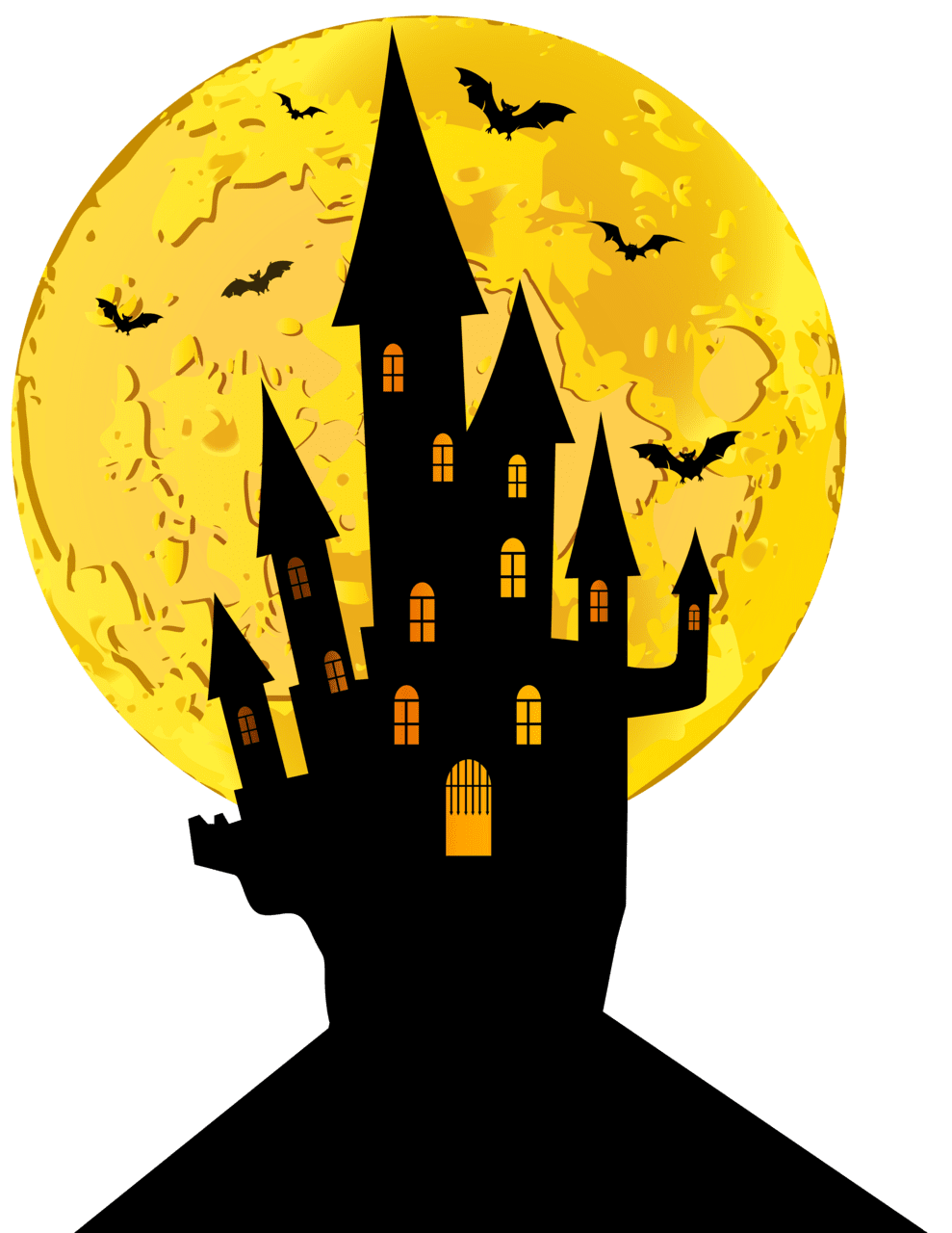 Halloween black and white castle moon clipart image