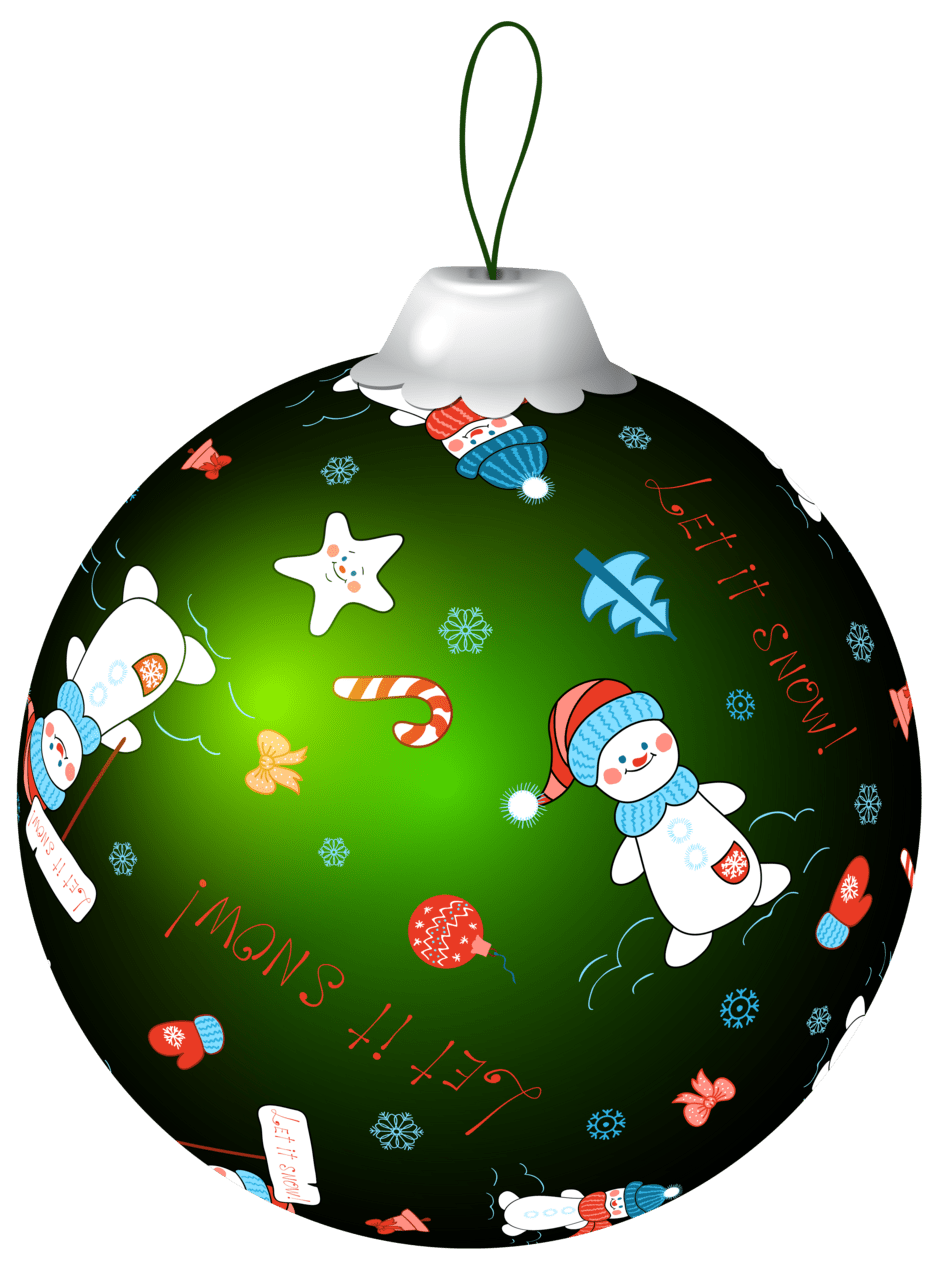 Christmas bulbs green ball with snowman clipart image