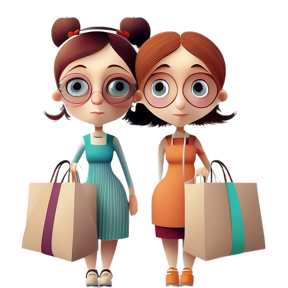 Two girls shopping catroon clipart transparent