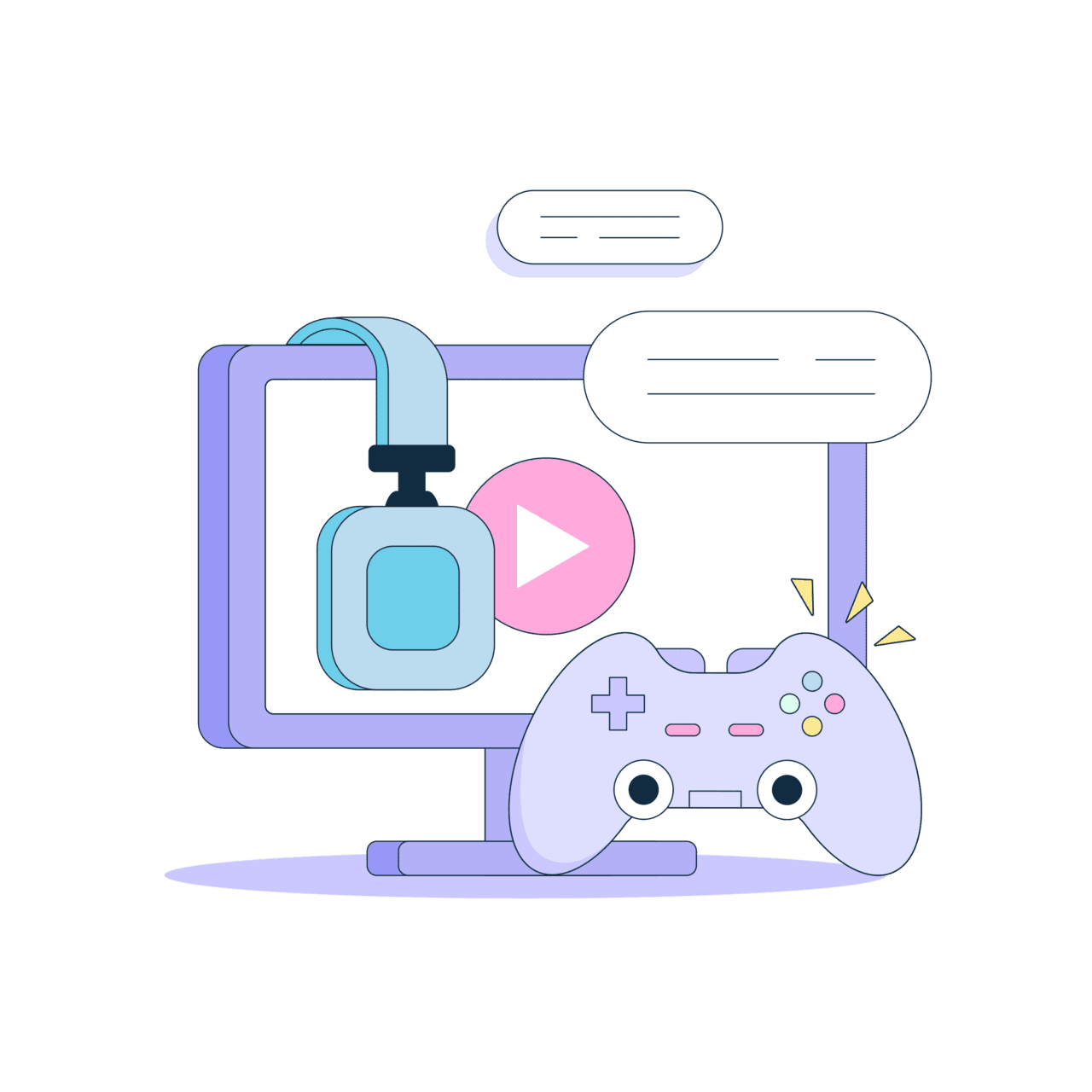 Video game puter headset and gamepad clipart background