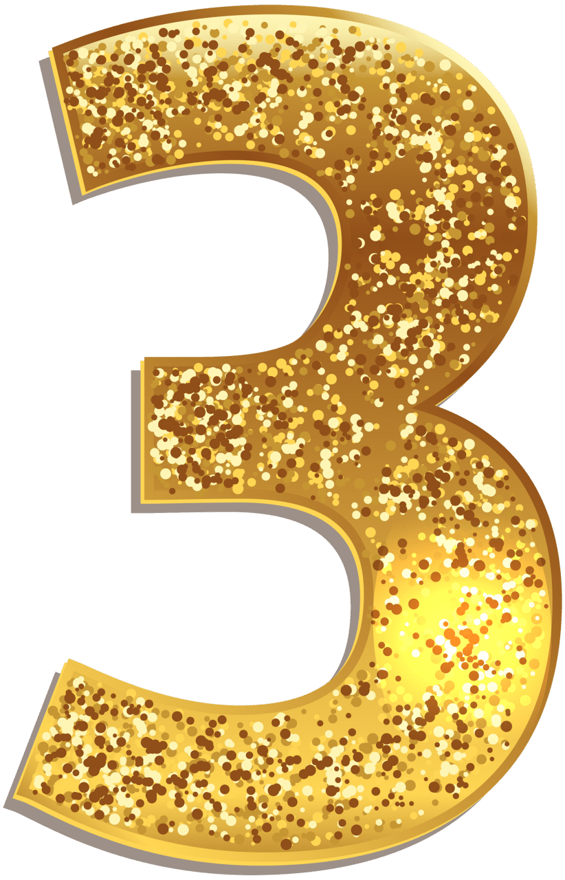 Sparkle number three gold shining clipart image