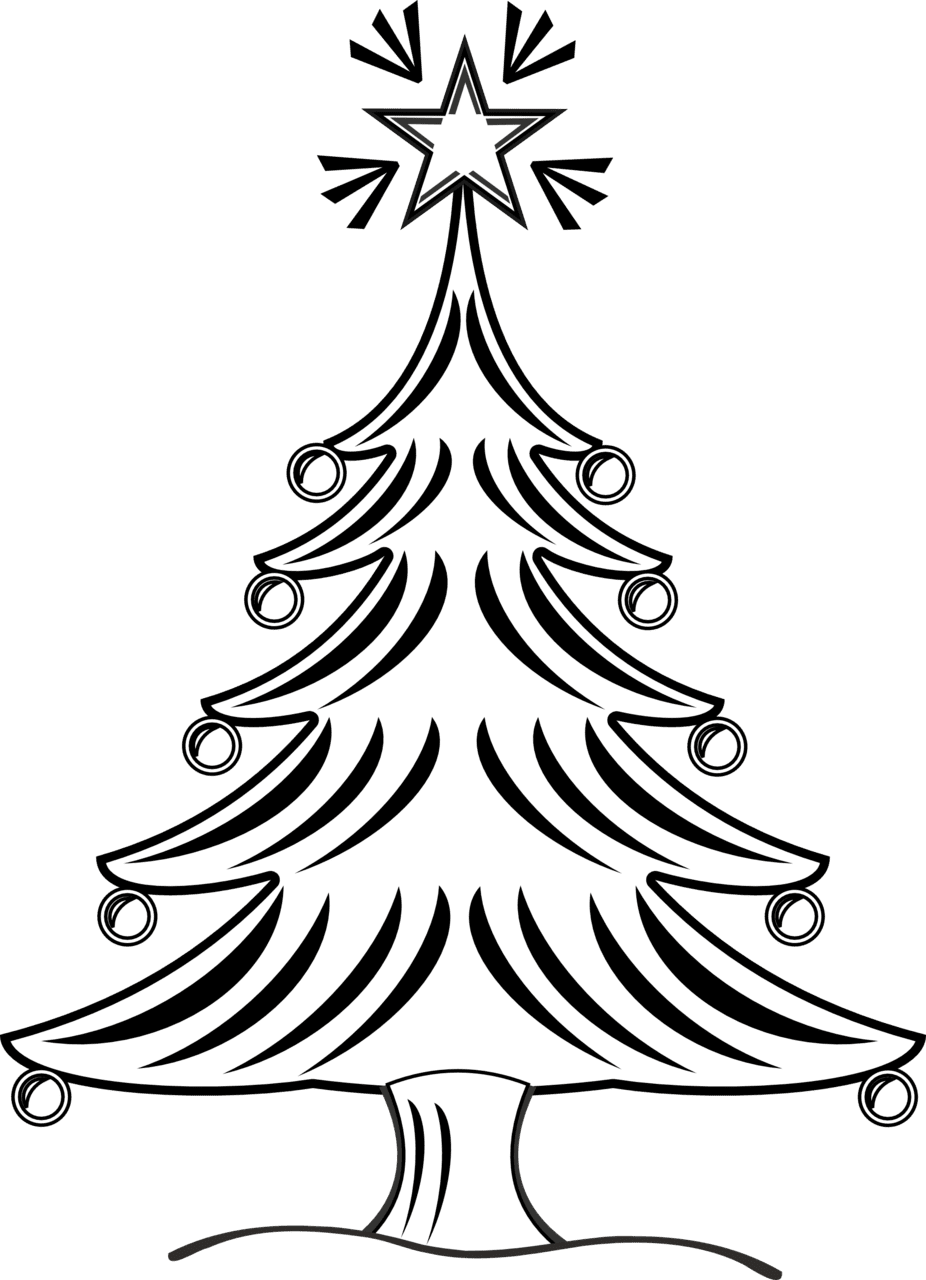 Christmas tree black and white pencil drawing clipart picture