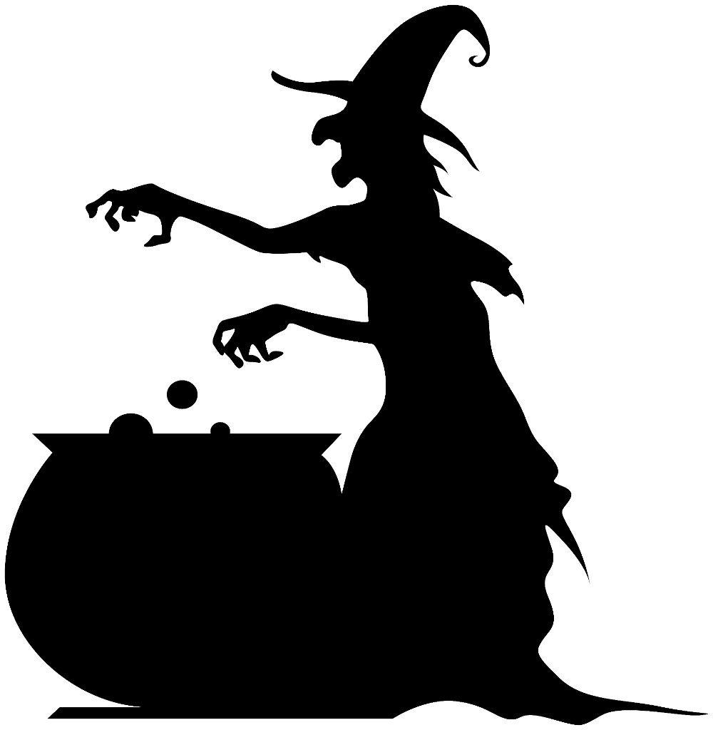 Halloween black and white witch with cauldron silhouette clip ar yopriceville high quality images transparen silhouettes clipart