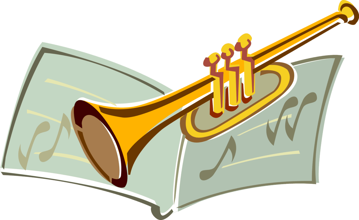 Trumpet musical instrument with music sheet vector image clipart