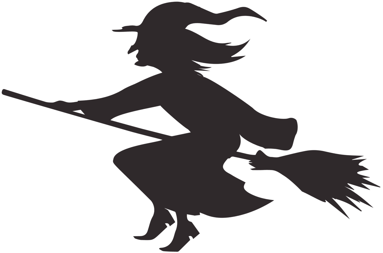 Halloween black and white witch silhouette clipart image