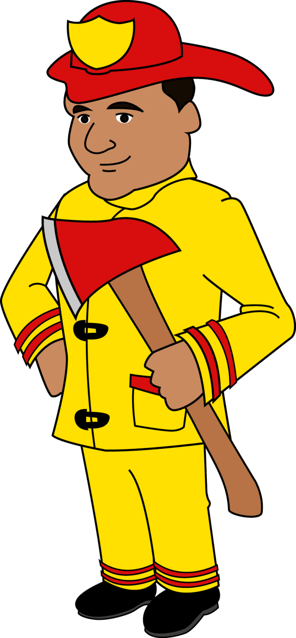 Fire fighter cute clipart and coloring pages transparent