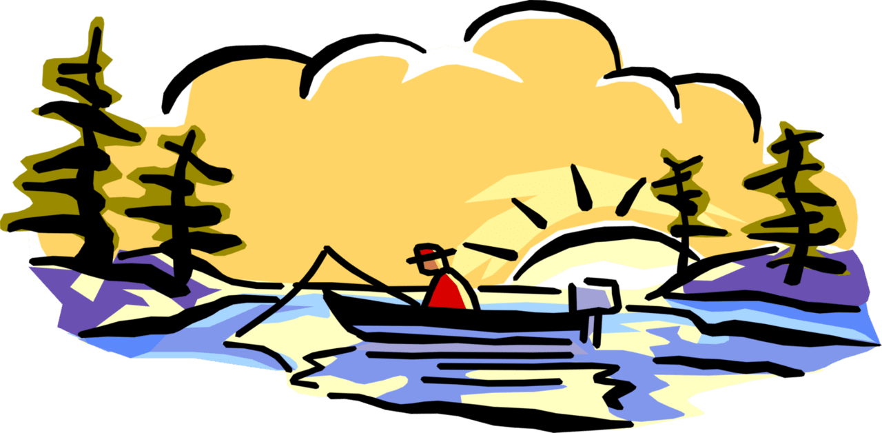 Fisherman fishing lake sunset vector image clipart
