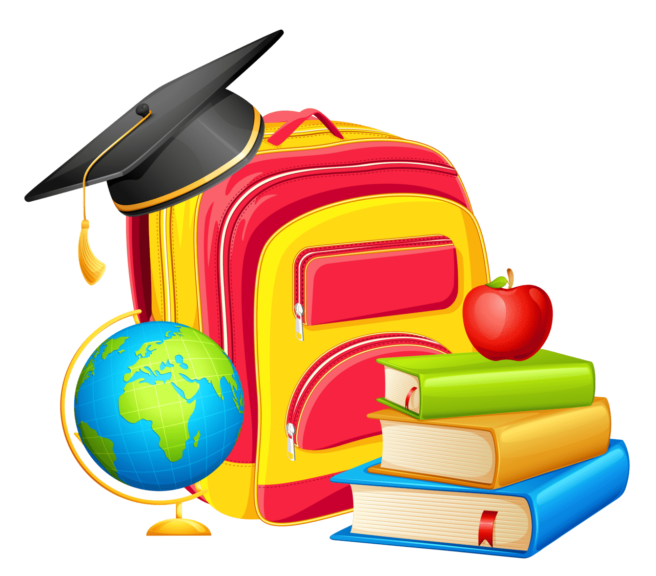 Stack of books school backpack and decorations clipart photo