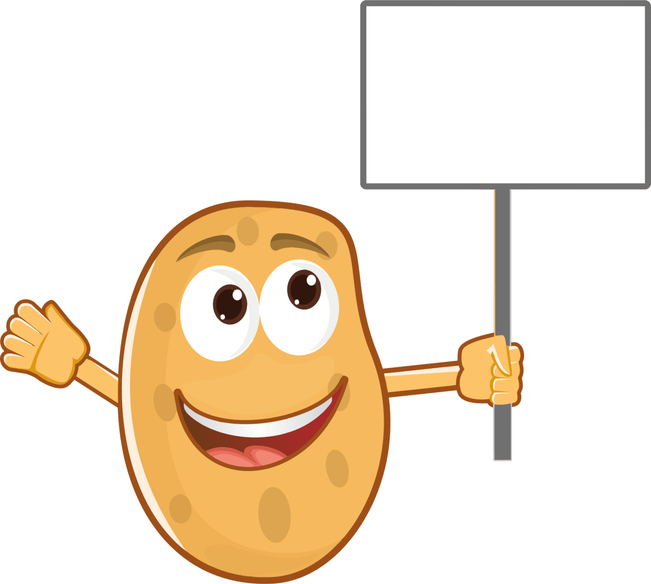 Anthropomorphic potato holding sign baked clipart clip art