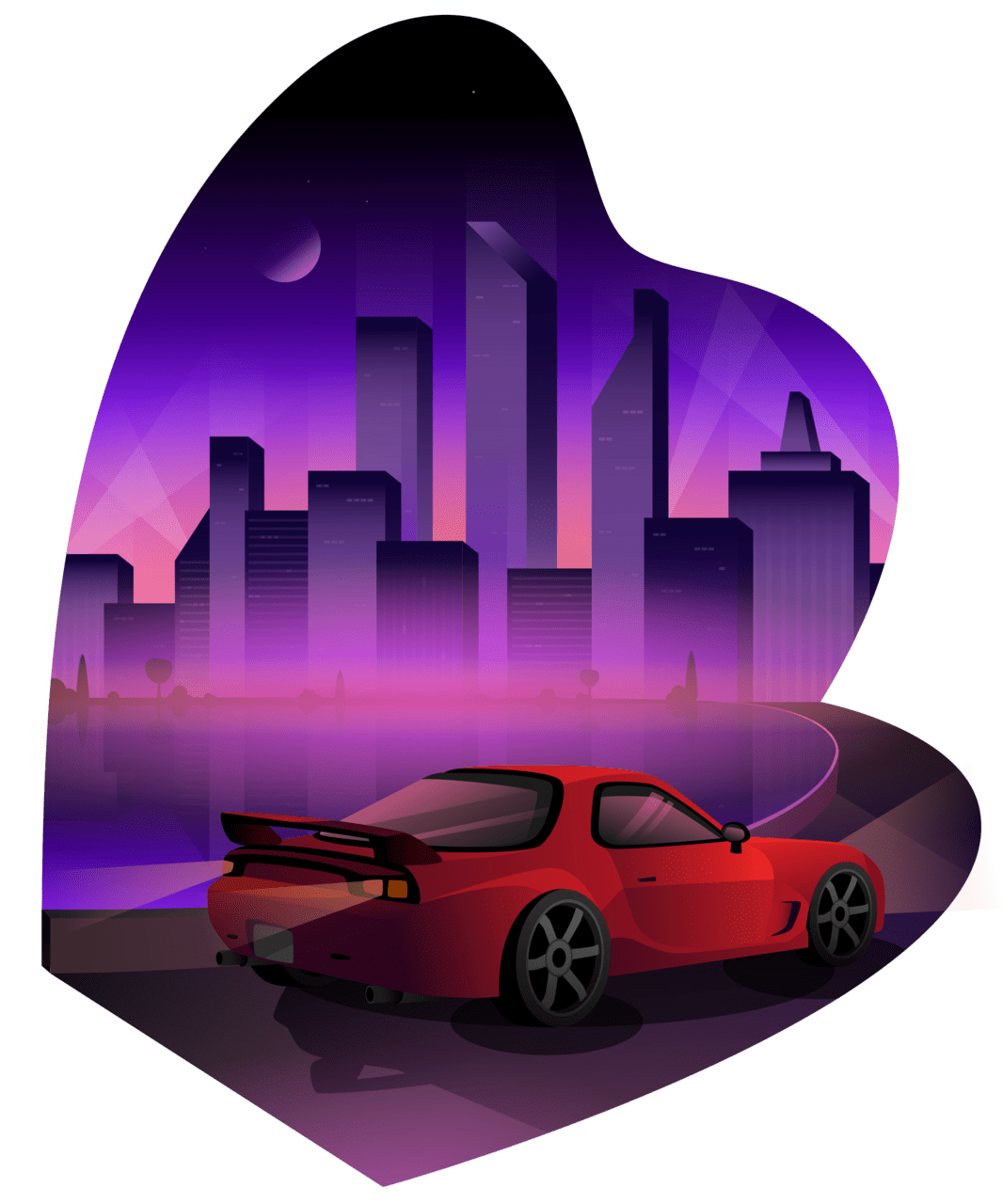 Night city and the red car clipart image