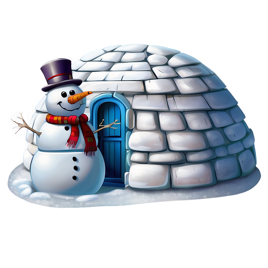 Snowman and igloo scene qge clipart free