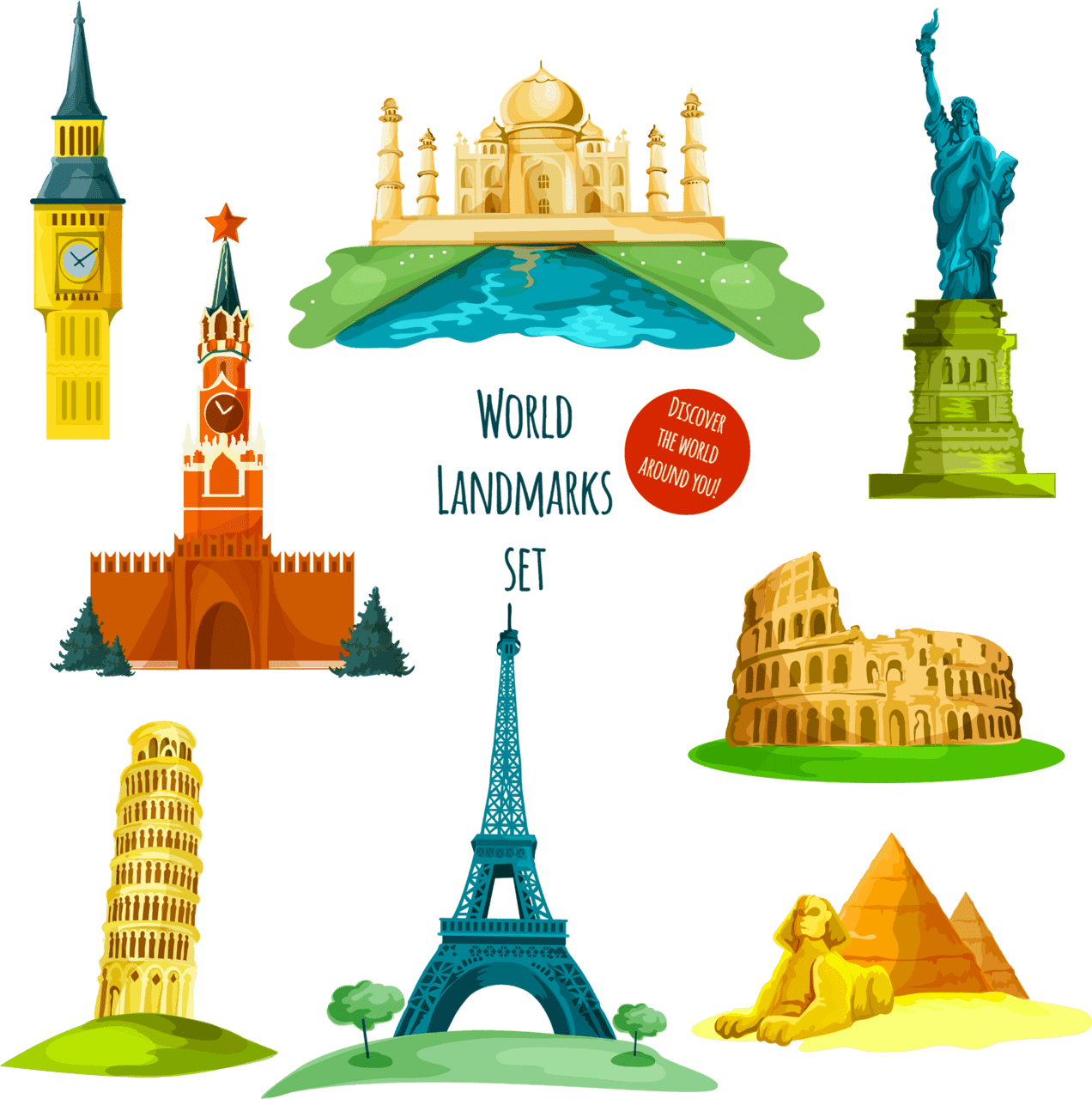 City world tourism day famous landmarks set clipart transparent