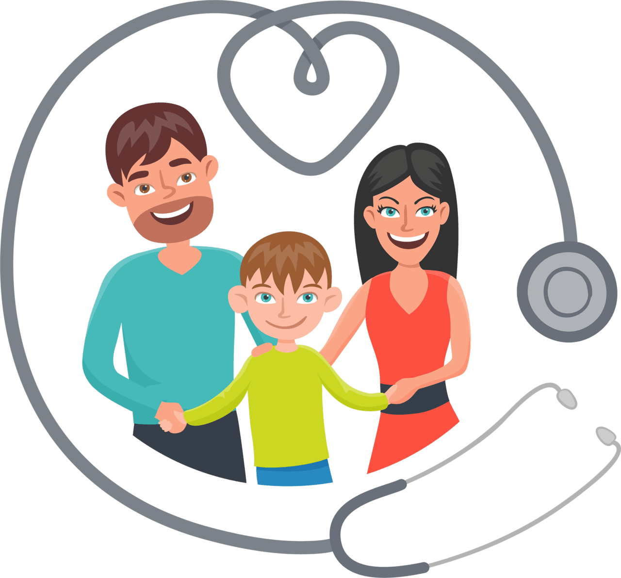 Dad stethoscope and happy family life insurance vector clipart