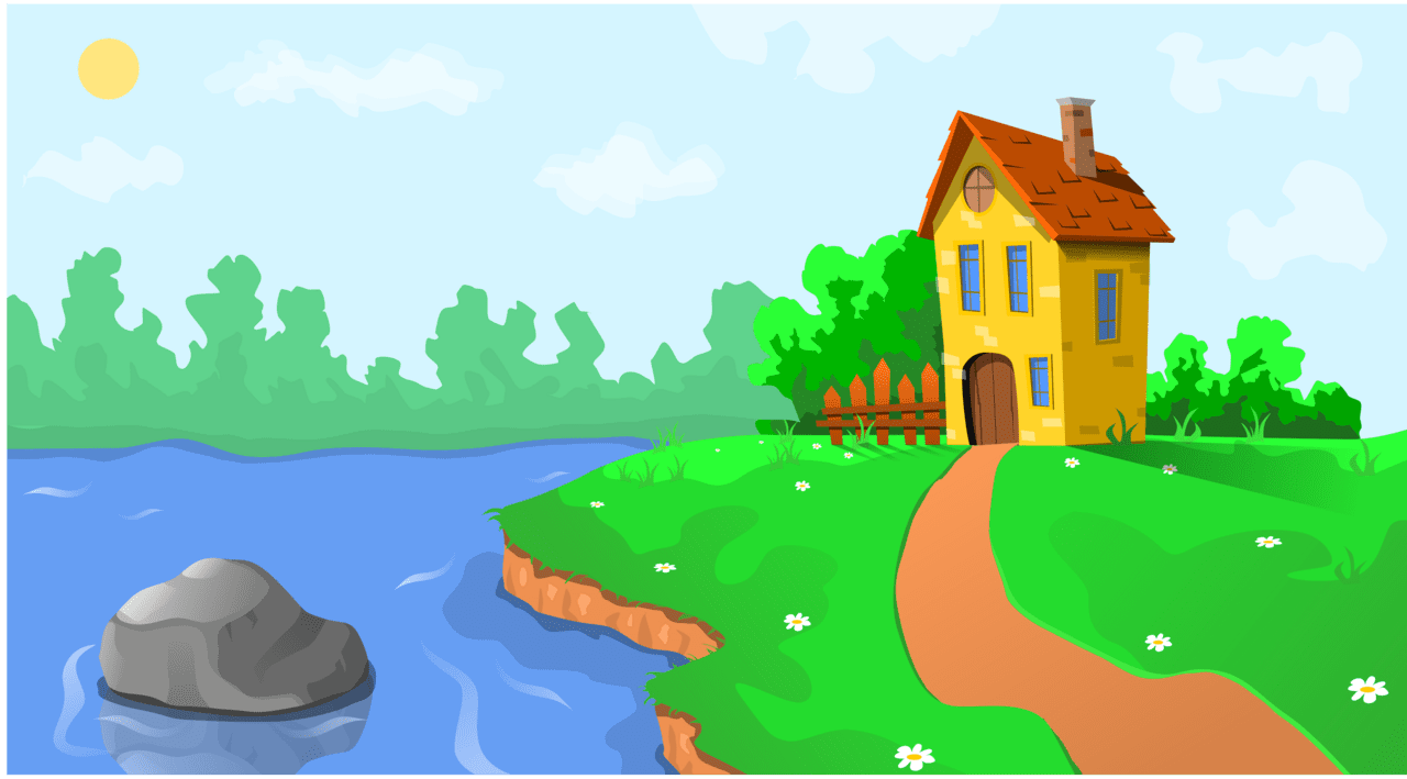 River cartoonhouse clipart background