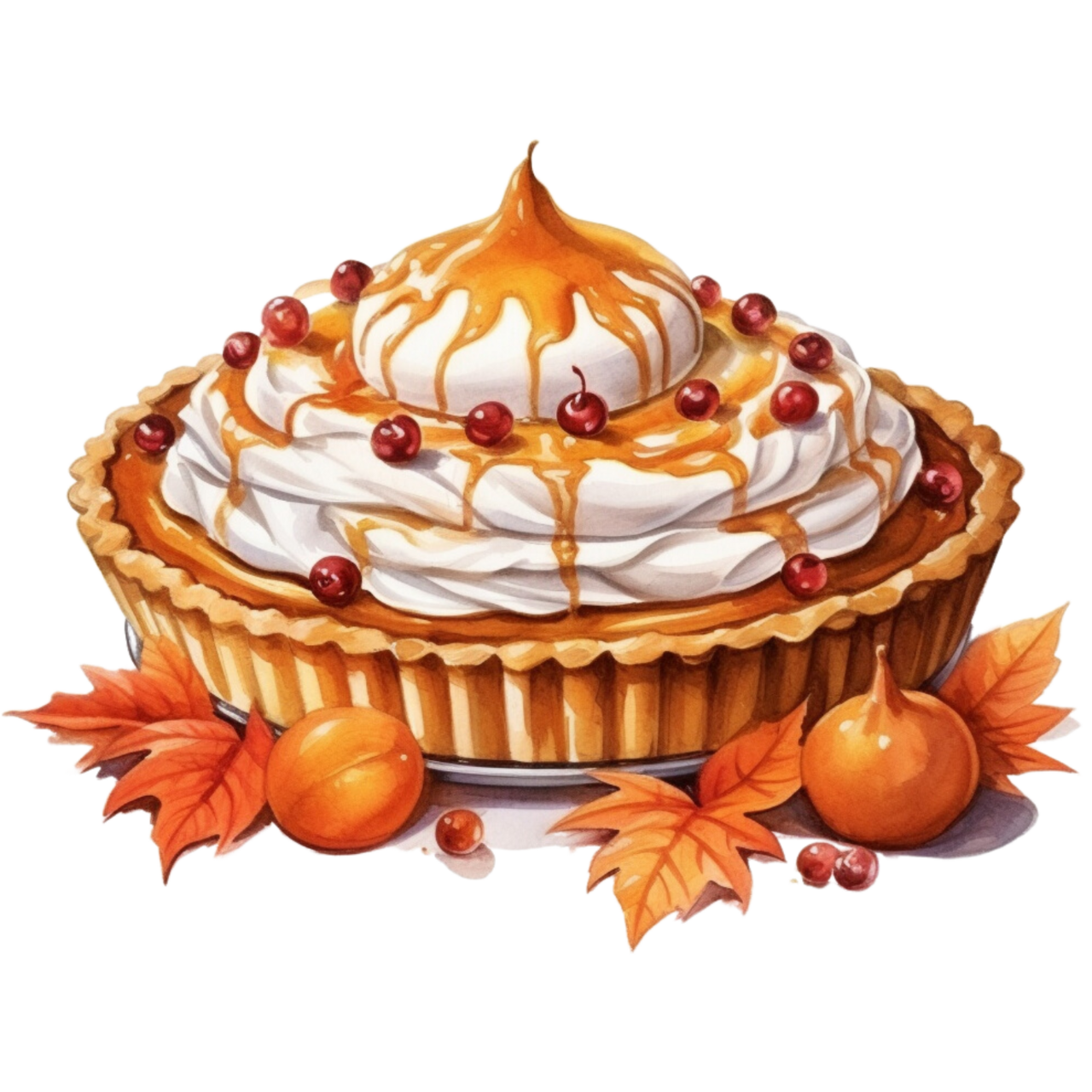 Pumpkin pie watercolor autumn dessert clipart fall season image