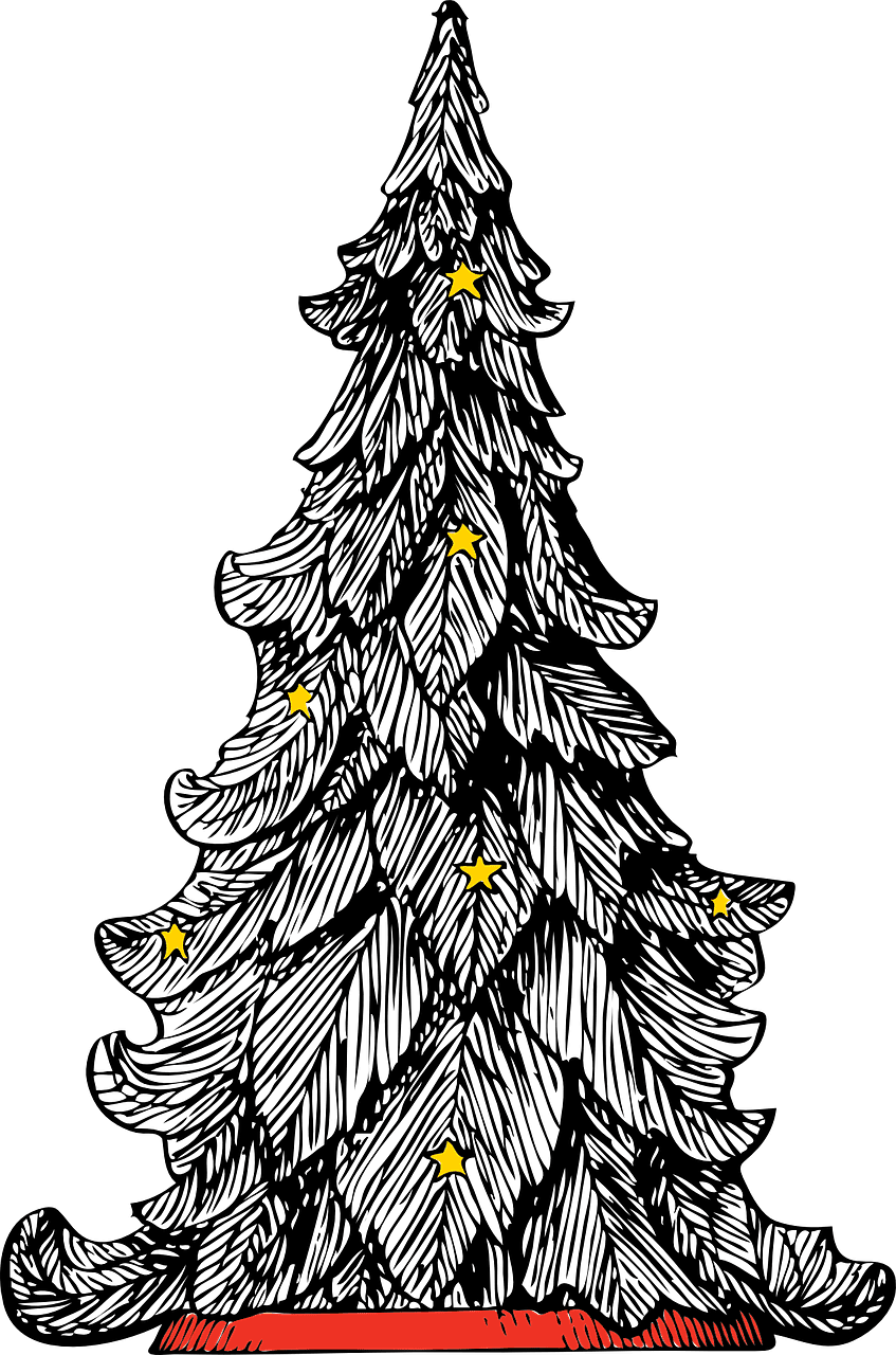 Christmas tree black and white stars vector graphic clipart