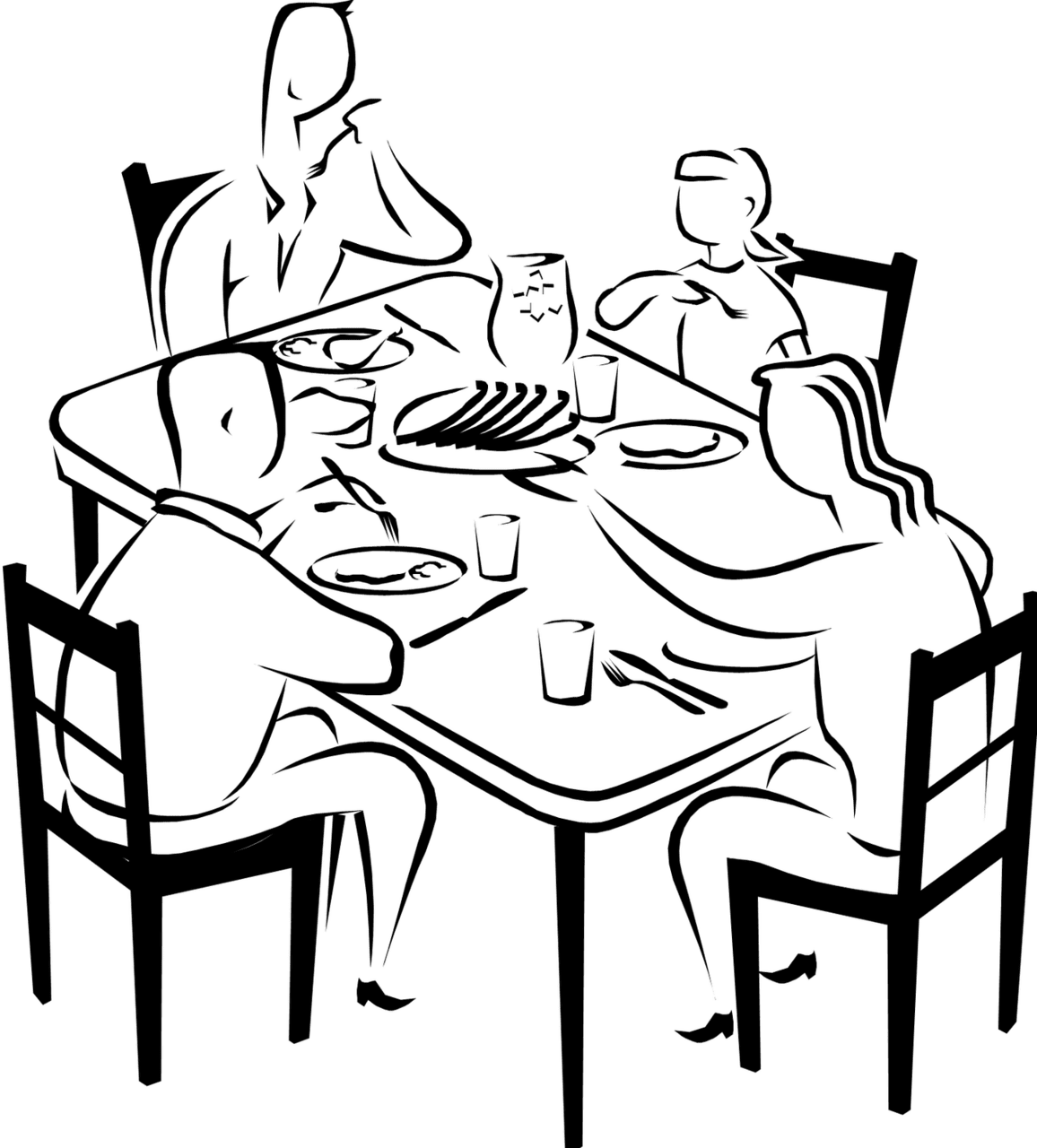 Family eating clipart group rh runsickcattle dinner table drawing transparent