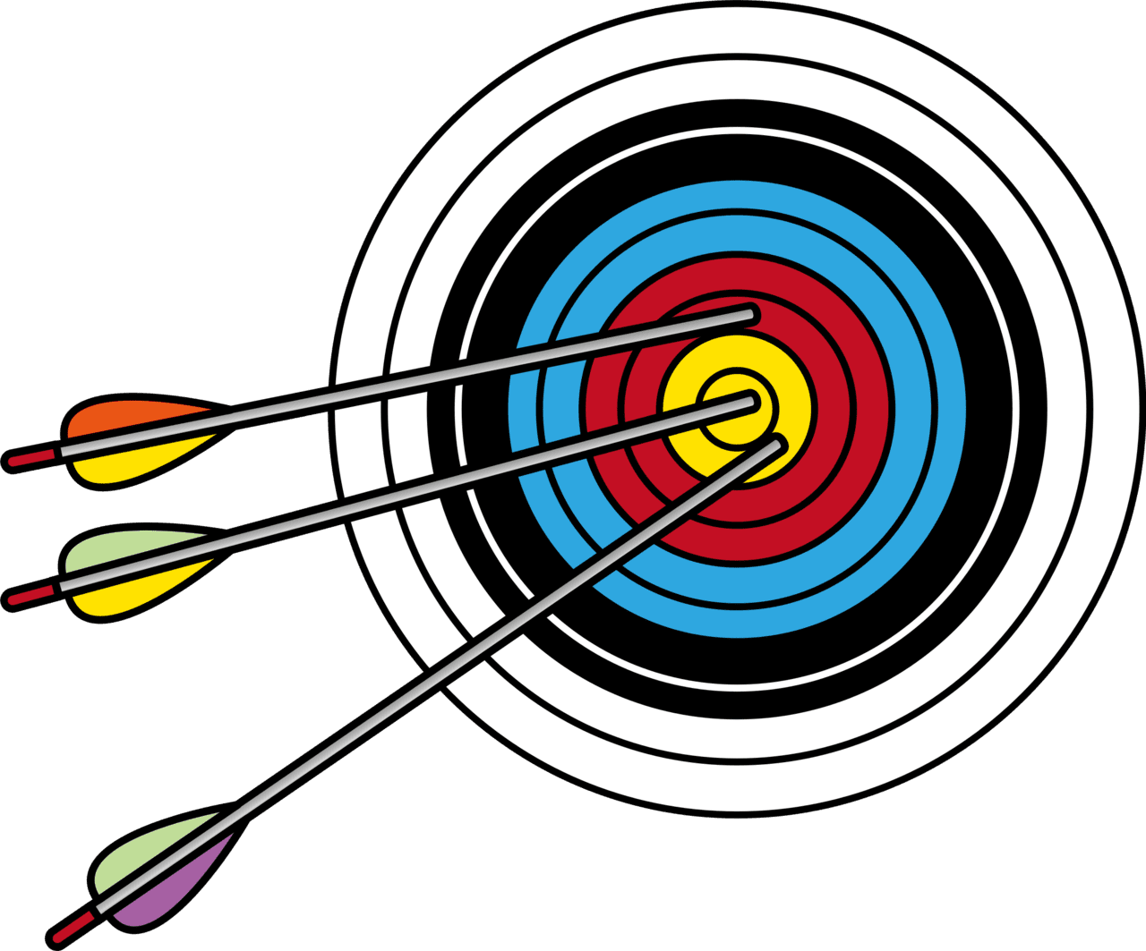 Archery target with arrows in bullseye and next ring vector clipart images