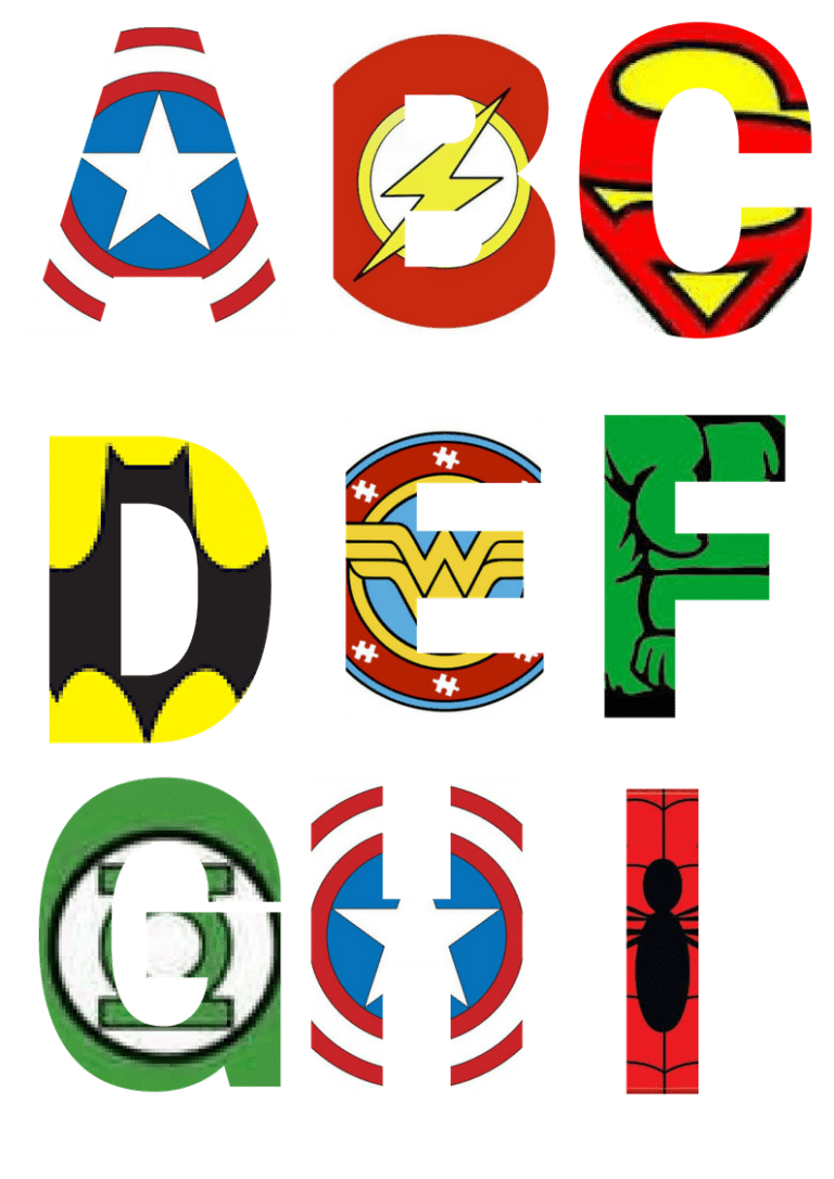 Printable superhero alphabet letters party with unicorns clipart photo