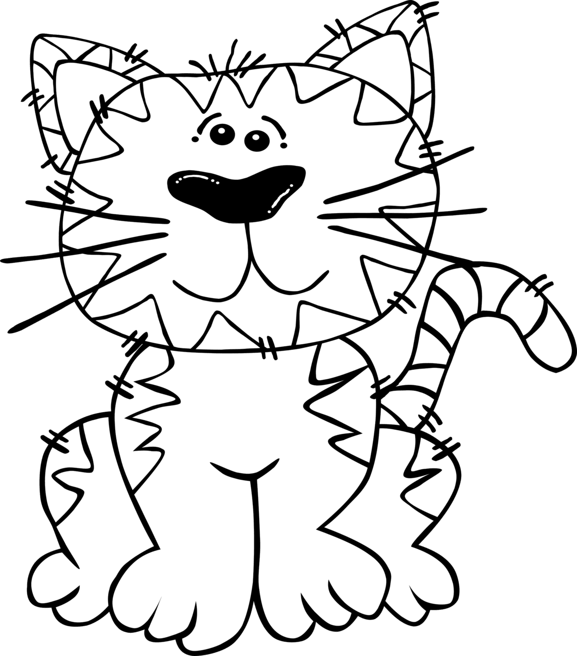 Cat black and white cartoon sitt clipart image