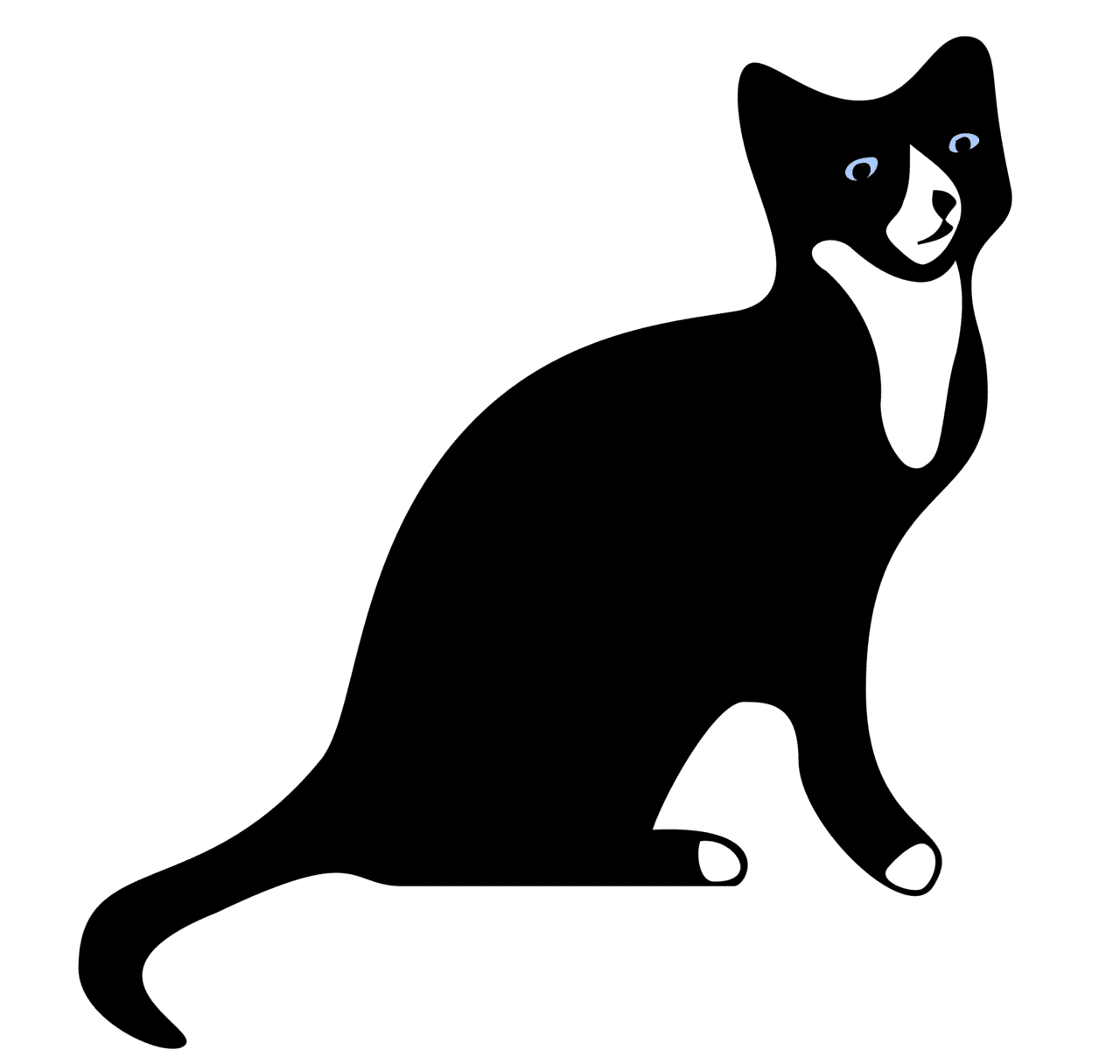 Cat black and white snowshoe silhouette clipart picture