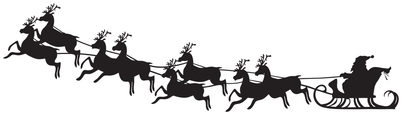 Black and white christmas santa sleigh silhouette clipart image 2