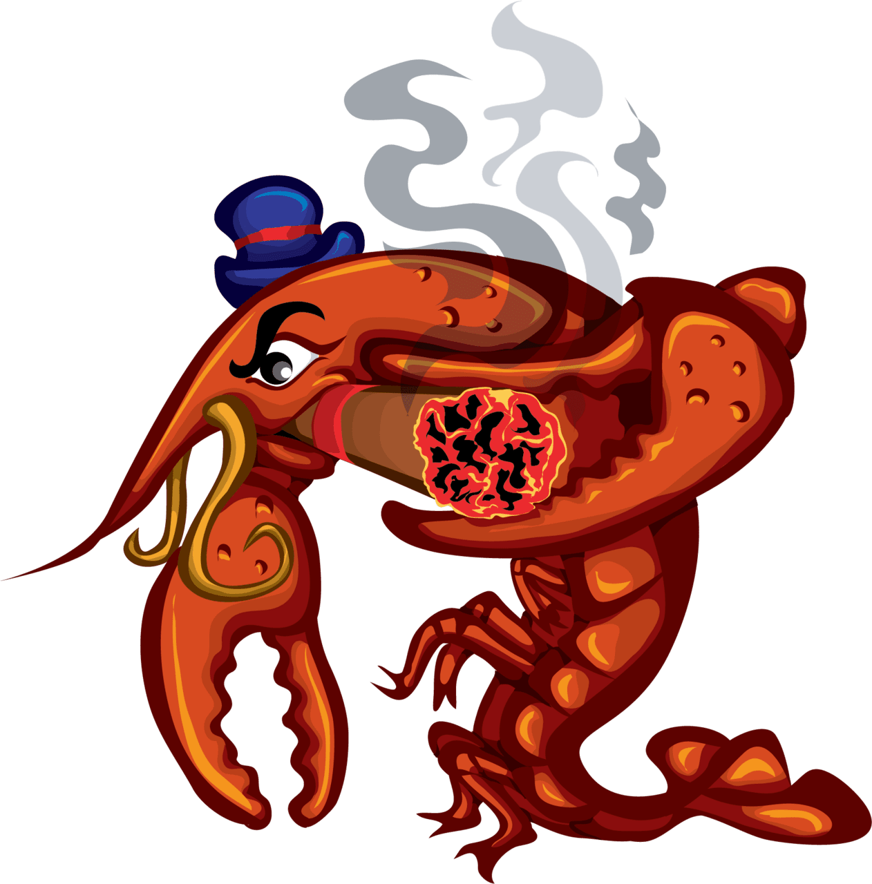 Crawfish smoking cigar clipart restaurant image with no background