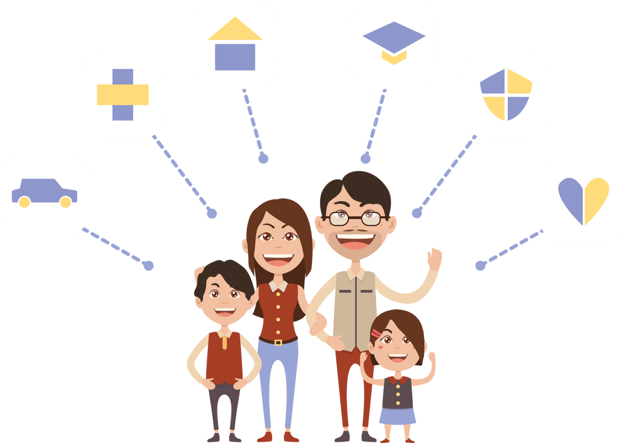 Communicate family with insurance elements infographic vector clipart