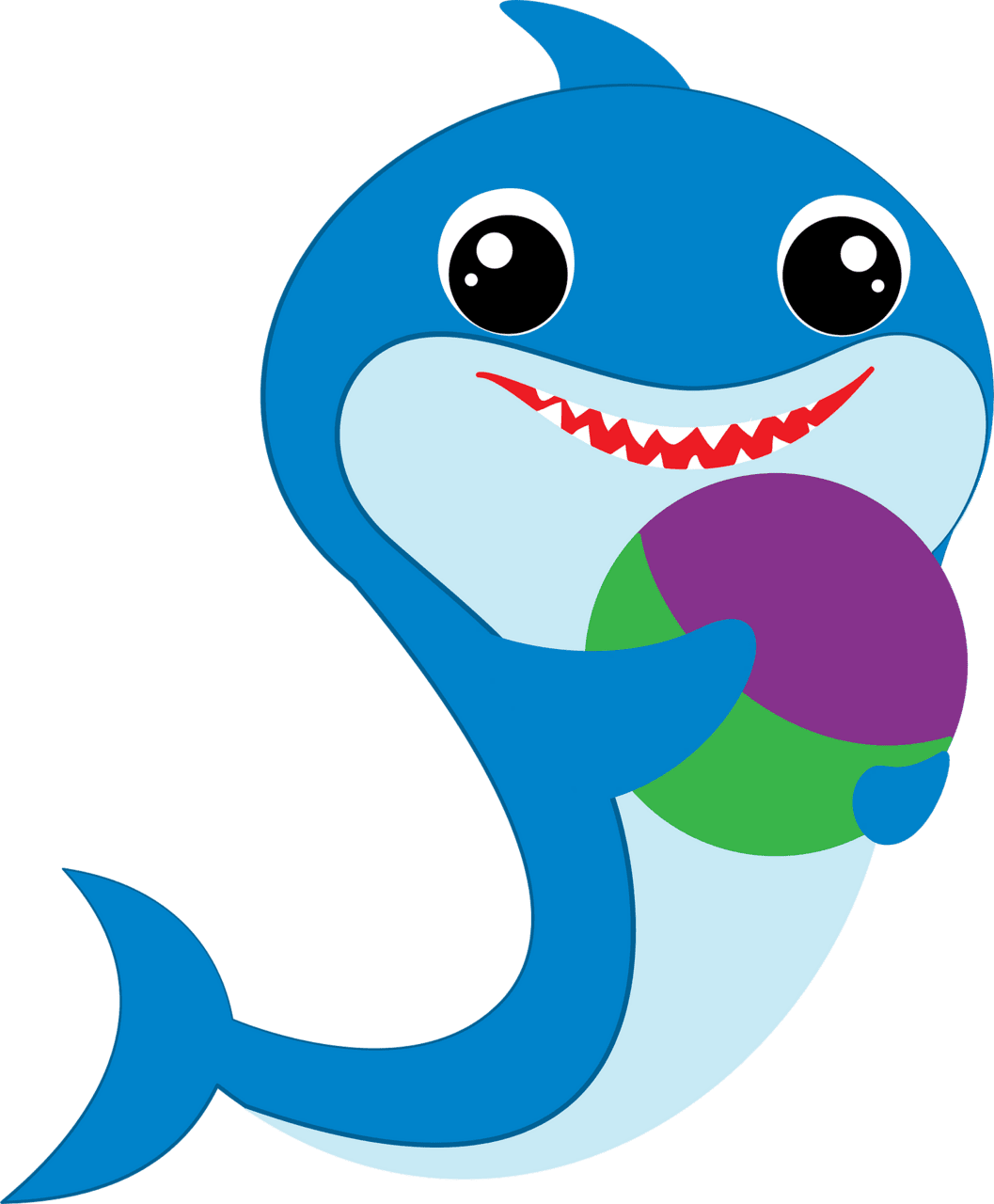 Baby shark with beach ball vector clipart images