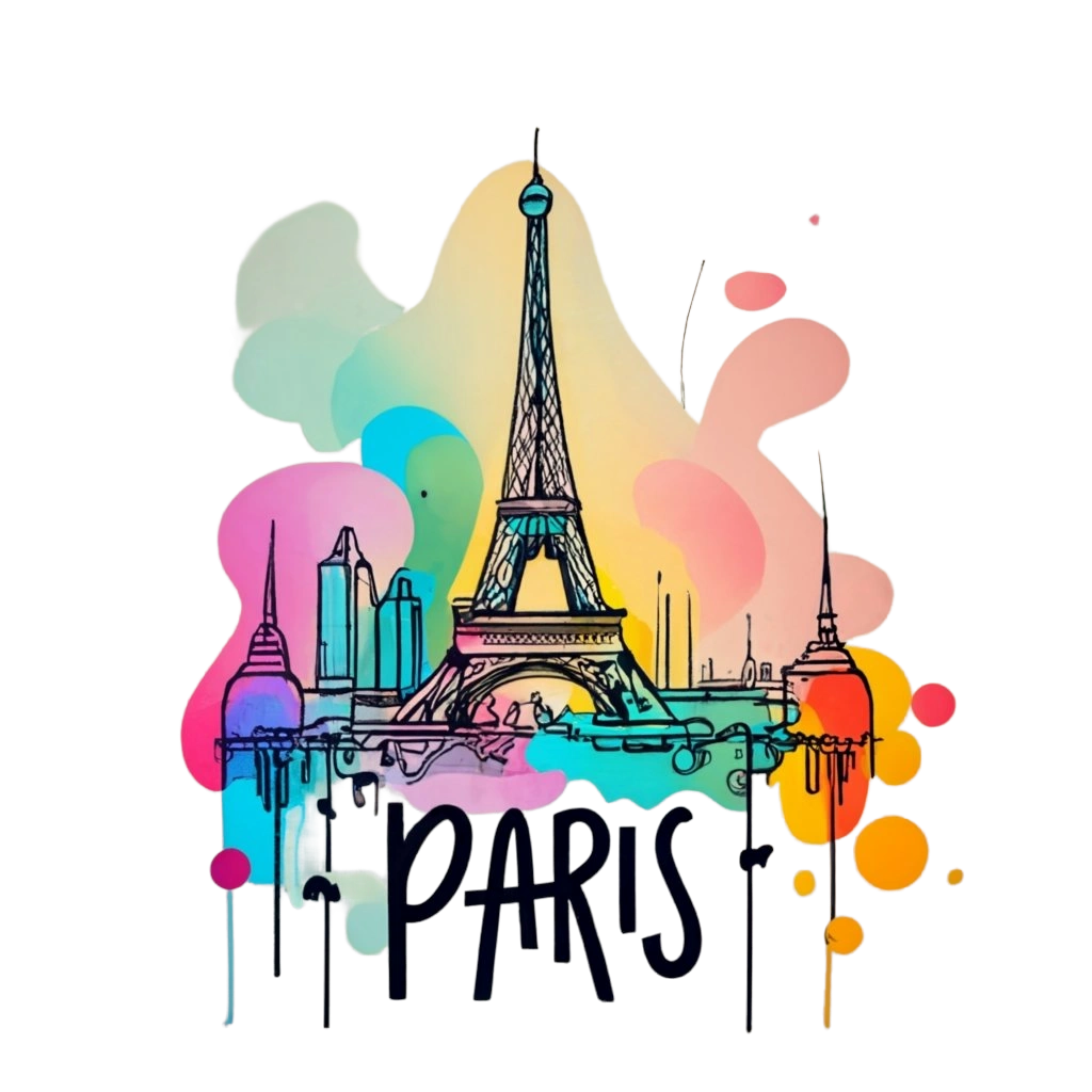 Eiffel tower ultra minimalist continuous line drawing of is towe graffiti vibrant typography clipart logo