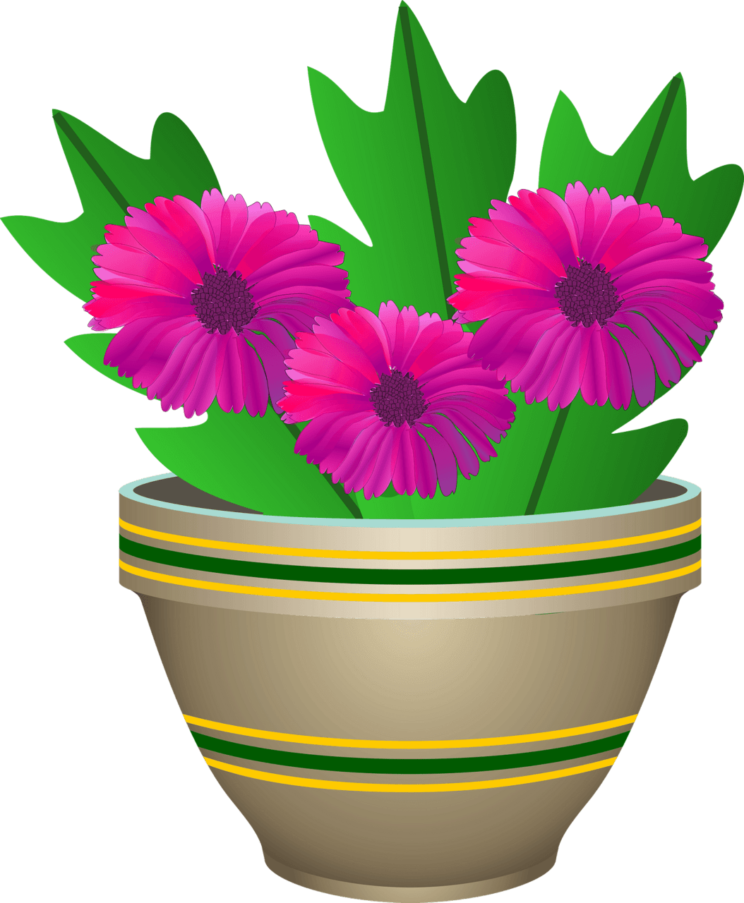 Flower pot pink flowers in striped vector clipart images