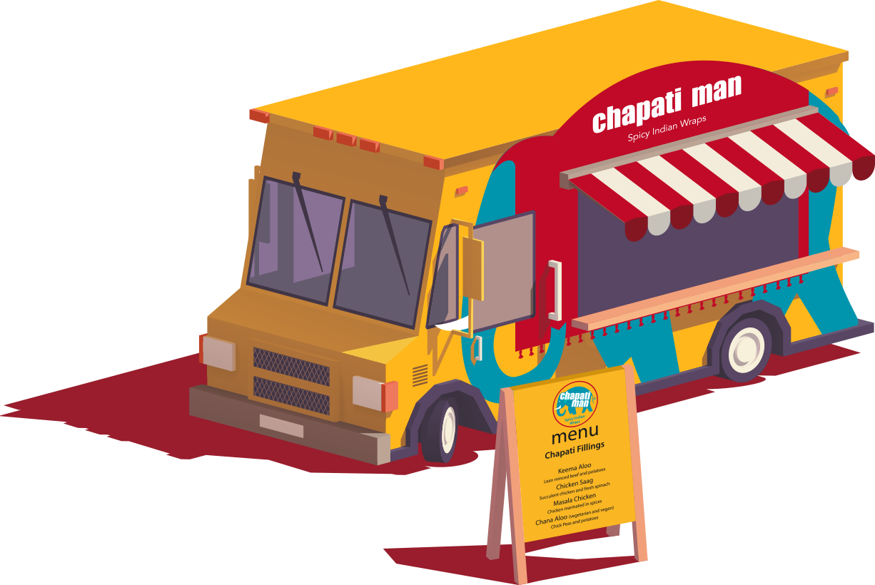 Colorful chapati man food truck clipart photo