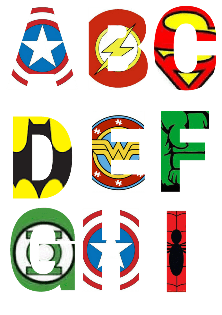 Abc printable superhero alphabet letters party with unicorns clipart photo