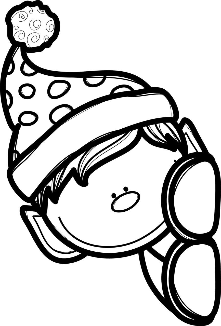 Elf the shelf black and white coloring page of boy peeking around pages image clipart