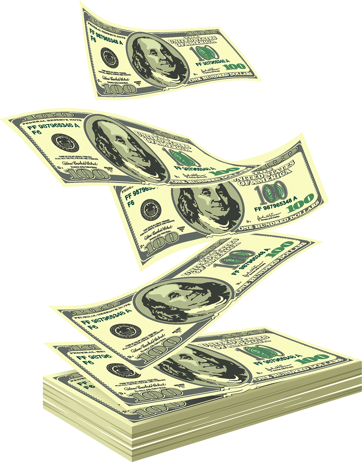 Flying hundred dollar bill clipart photo