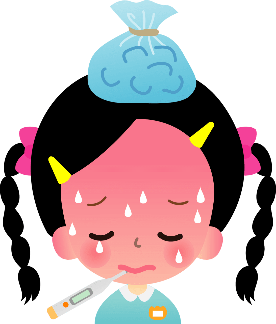 Emma girl is sick with fever and cold vector clipart images