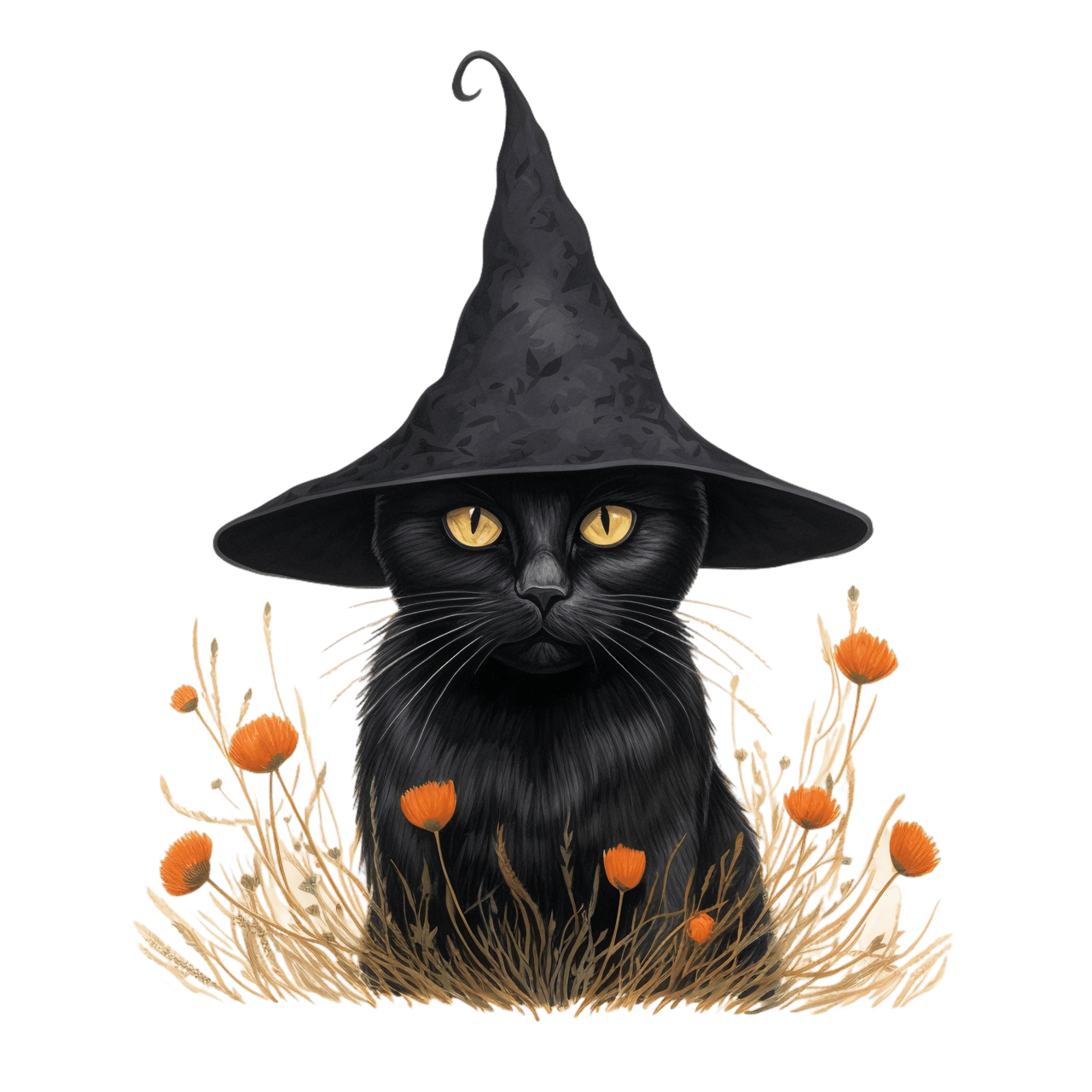 Cat in the hat black wearing witch clipart logo