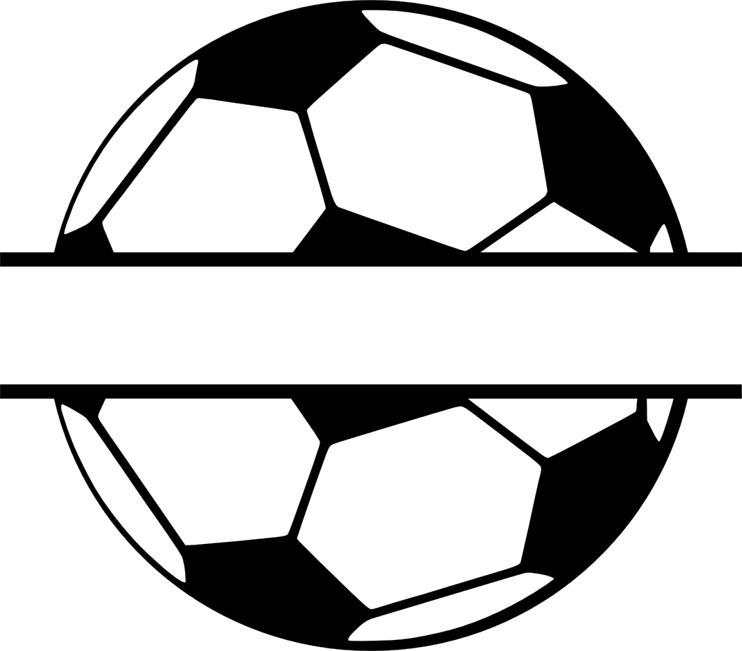 Football black and white monogram personal use split soccer ball clipart vector