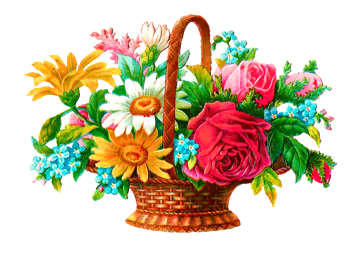 Flower basket digital image wildflowers rose daisies clipart