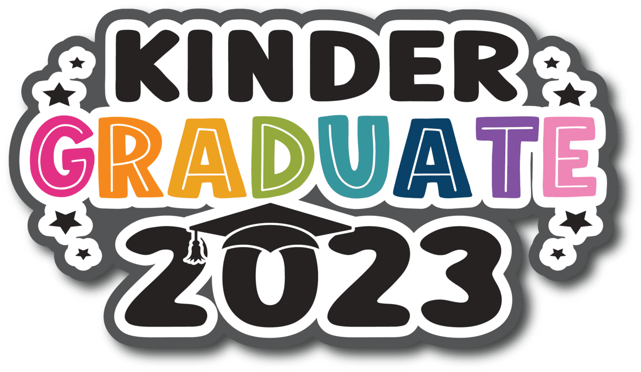 Class of 2023 kinder graduate scrapbook page title sticker clipart background