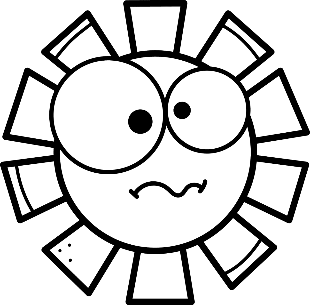 Black and white sun pin page clipart image 3