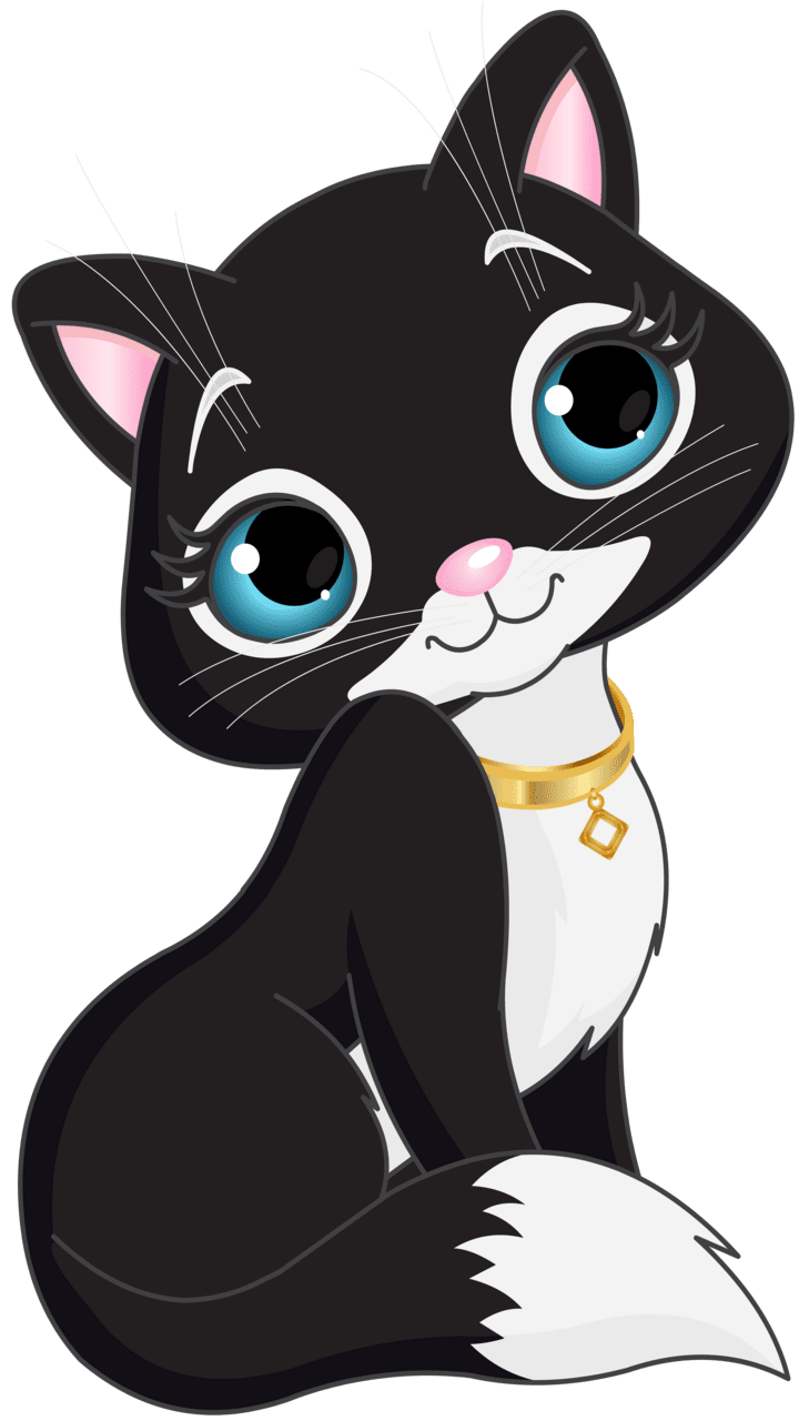 Cat black and white kitten cartoon clipart picture