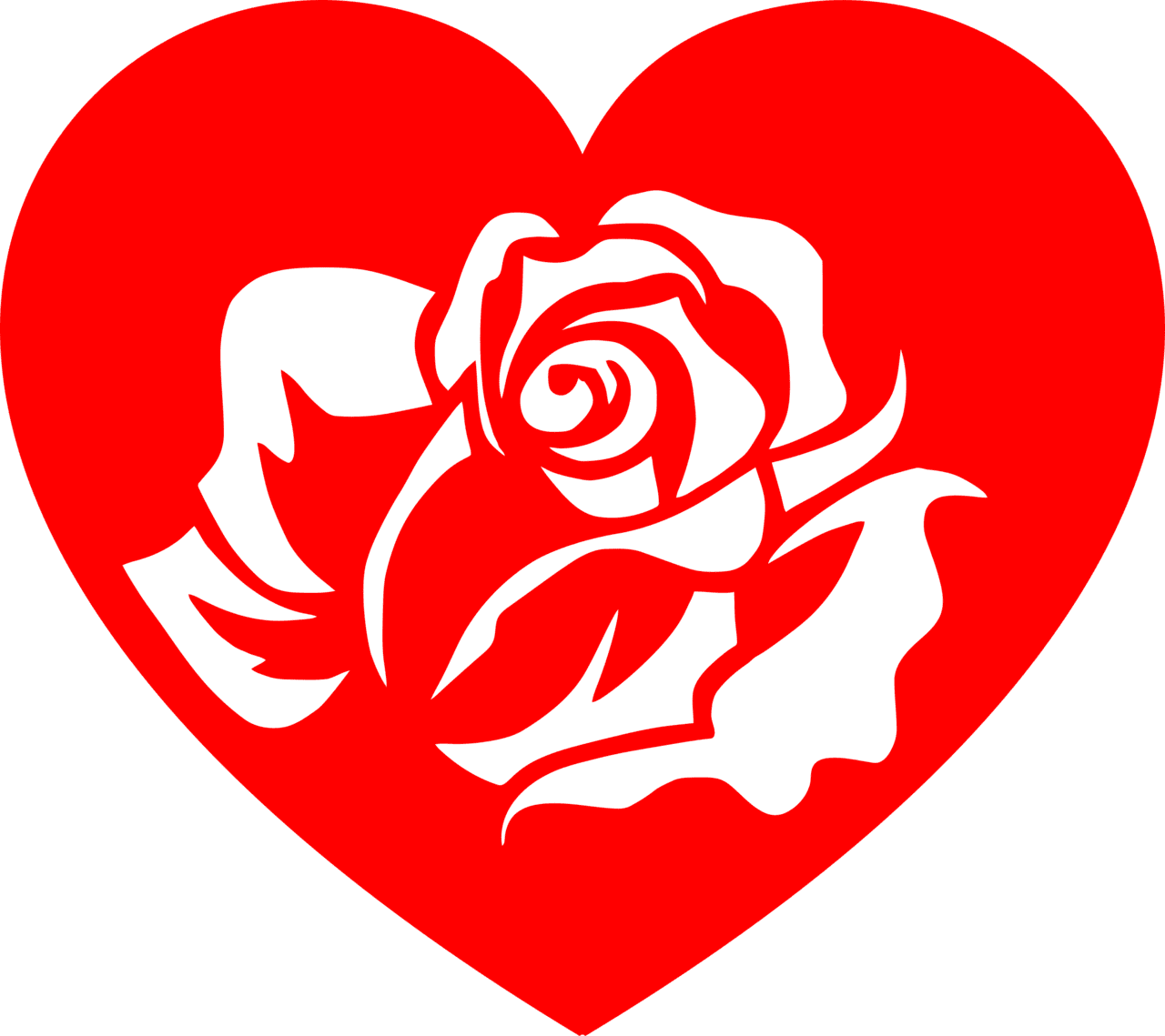 Black white heart rose clipart image