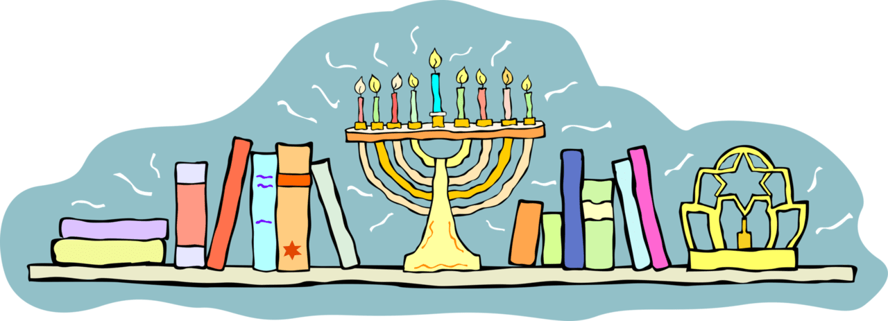 Jewish hanukkah menorah bookshelf vector image clipart