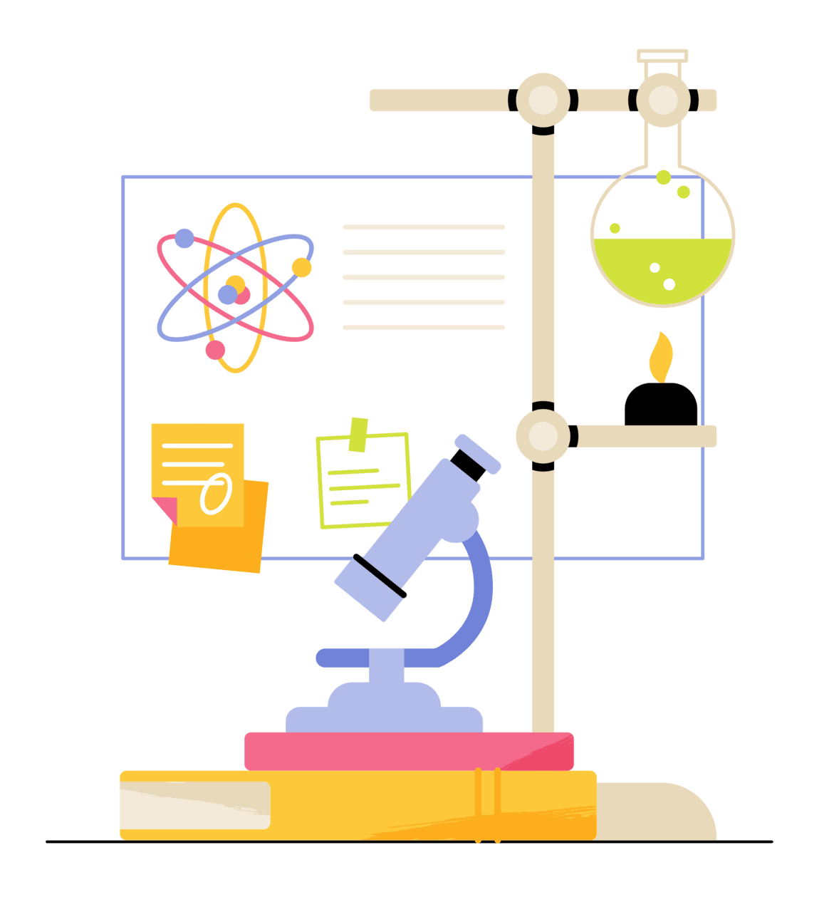 Microscope books and chemistry flasks clipart image